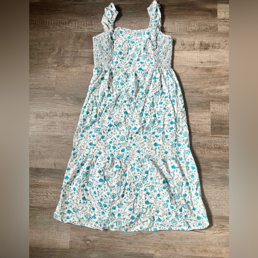 Draper James Ruffle Sleeve Midi Dress XL Blue Paisley White Boho Cottagecore - Picture 2 of 5